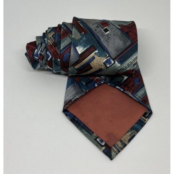 Men's Ketch Classics Neckties Made In USA Abstract Pattern Blue & Red Polyester - Picture 8 of 9